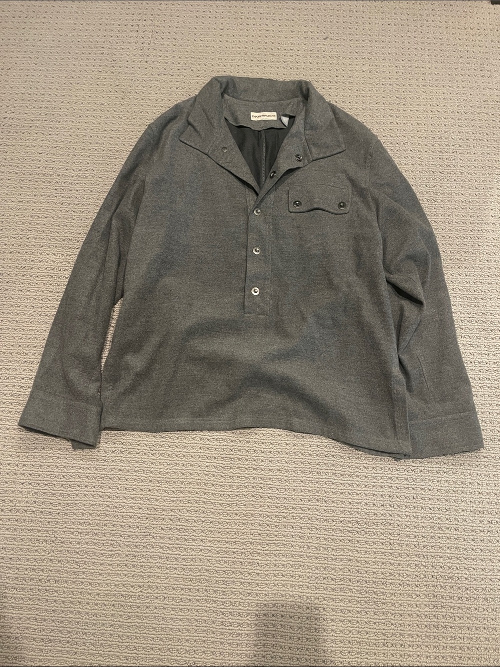 Emporio Armani Dark Gray Button-Placket Long-Sleeve Pullover